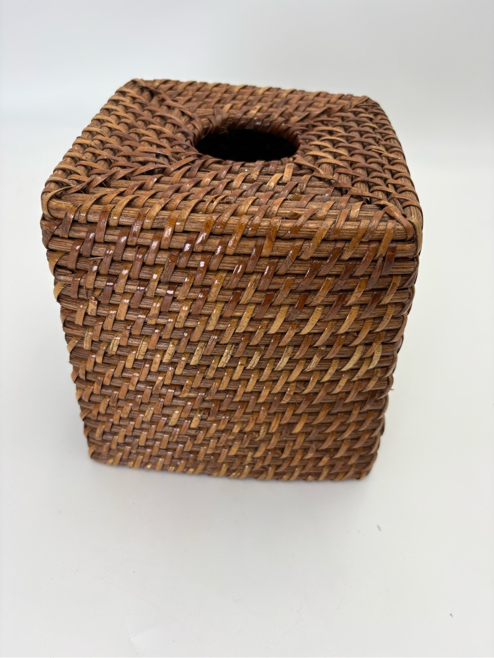 Woven Rattan Square Tissue Box Cover - Brown
